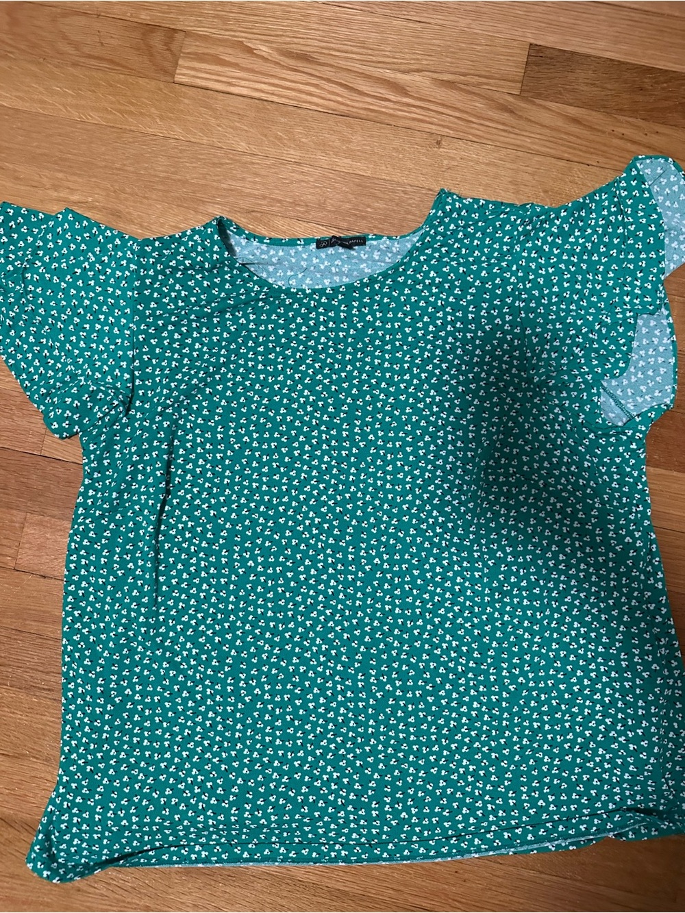 Adrianna Papell Teal Floral Flutter Sleeve Blouse